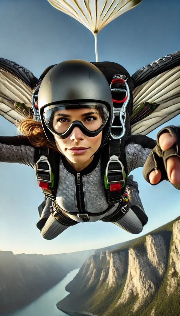 Extreme sports woman base jumping photo